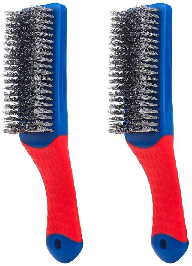 Alt view image 2 of 7 - Wire Brushes 2 Pcs Steel Brushes Heavy Duty Carbon Steel and Stainless Steel Wire Scratch Brush with Rubber Ergonomic Handle (16x3.5cm)