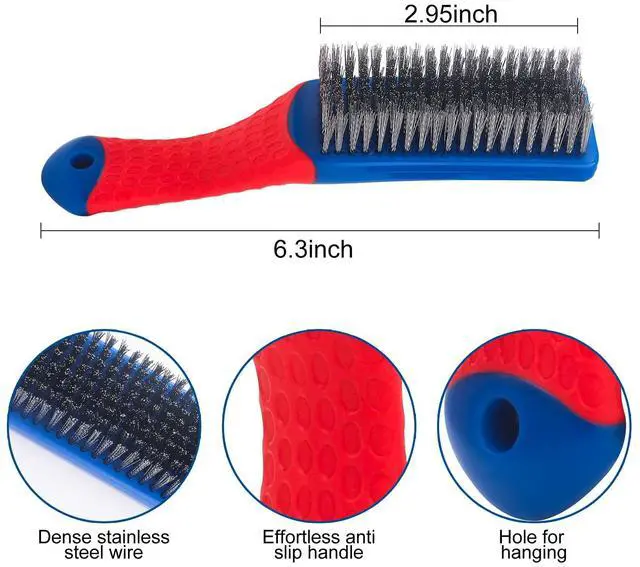 Alt view image 4 of 7 - Wire Brushes 2 Pcs Steel Brushes Heavy Duty Carbon Steel and Stainless Steel Wire Scratch Brush with Rubber Ergonomic Handle (16x3.5cm)