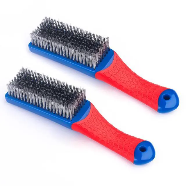 Alt view image 3 of 7 - Wire Brushes 2 Pcs Steel Brushes Heavy Duty Carbon Steel and Stainless Steel Wire Scratch Brush with Rubber Ergonomic Handle (16x3.5cm)