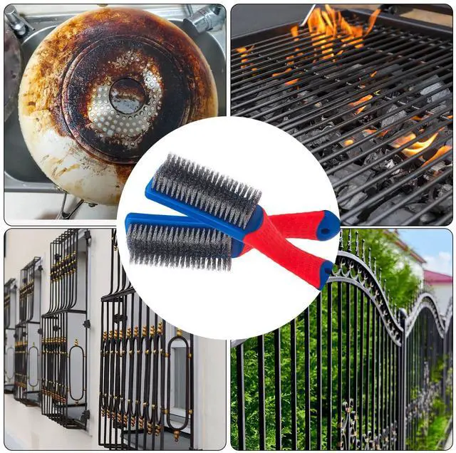 Alt view image 7 of 7 - Wire Brushes 2 Pcs Steel Brushes Heavy Duty Carbon Steel and Stainless Steel Wire Scratch Brush with Rubber Ergonomic Handle (16x3.5cm)