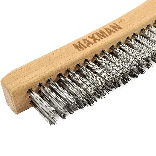 Alt view image 4 of 7 - Wire Brush, Heavy Duty Stainless Steel Wire Brushes for Cleaning Rust, Grill Brush, Steel Brush for Paint Removal, Welding, Stiff Bristle Metal Brush with 14" Long Beech Handle, Large