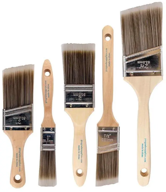 Main image of Paint Brushes, 5-Piece Paint Brush Set, Flat & Angle Brushes for Walls, Trim, Cabinets, Interior & Exterior Latex and Oil Paints, Stains