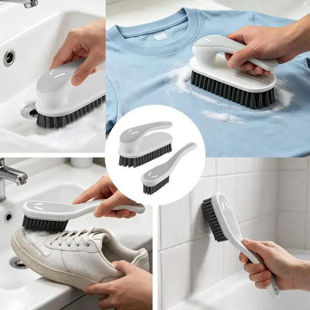 Alt view image 7 of 7 - Soft Bristle Scrub Cleaning Brush 3 Pack Anti- Slip Stain Remover Laundry Brush for Clothes Easy to Grip Small Fabric Cleaning Brush Household Cleaning for ShoesCarpet, Bathroom Grey White.