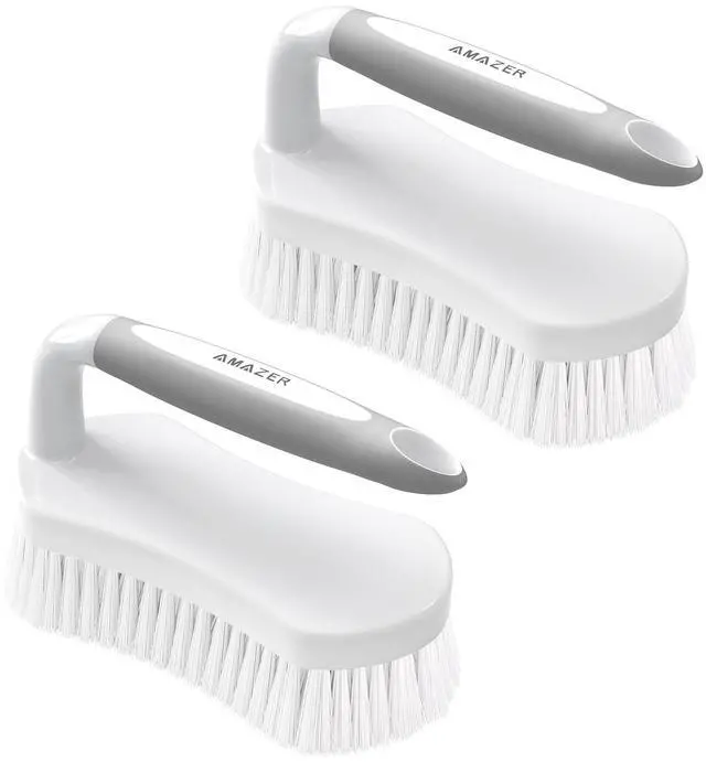Main image of Scrub Brush for Cleaning Comfort Grip Shower Scrubber Flexible Stiff Bristles with Handle Heavy Duty Cleaner Brush for Tub Sink Carpet Floor - Pack of 2 (Grey+Grey)