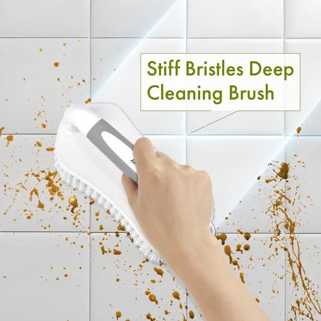 Alt view image 6 of 7 - Scrub Brush for Cleaning Comfort Grip Shower Scrubber Flexible Stiff Bristles with Handle Heavy Duty Cleaner Brush for Tub Sink Carpet Floor - Pack of 2 (Grey+Grey)