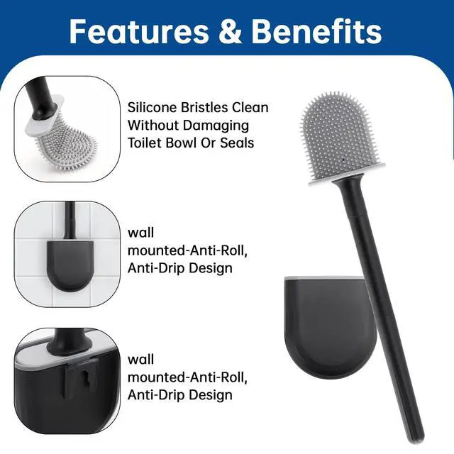 Alt view image 3 of 7 - RV Essentials, RV Toilet Brush Black Camper Must Have Silicone Toilet Brush for Travel Trailer, Wall Mounted Toilet Brush-Anti-Roll, Anti-Drip Design, Camper Must Haves