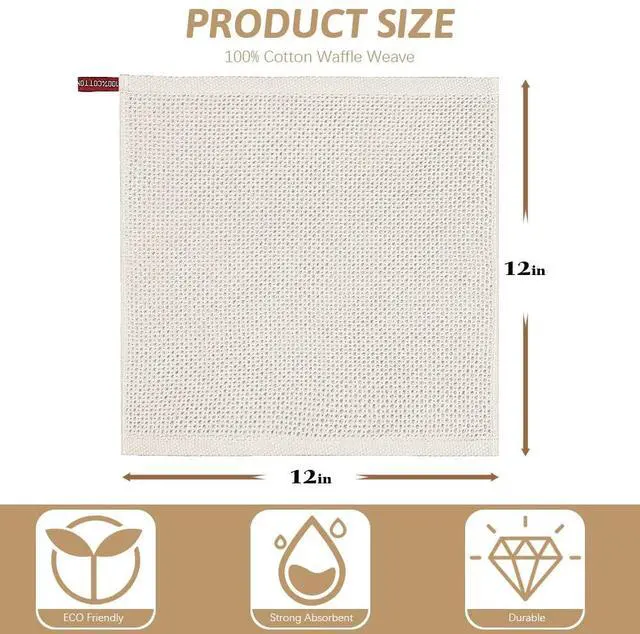Alt view image 2 of 5 - 100% Cotton Cleaning Cloth,4 Pack Waffle Weave Cleaning Towels,Super Absorbent Dish Rags for Washing Dishes-12x12 Inch,Beige