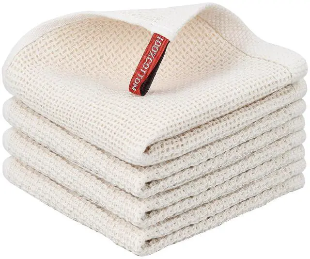 Main image of 100% Cotton Cleaning Cloth,4 Pack Waffle Weave Cleaning Towels,Super Absorbent Dish Rags for Washing Dishes-12x12 Inch,Beige