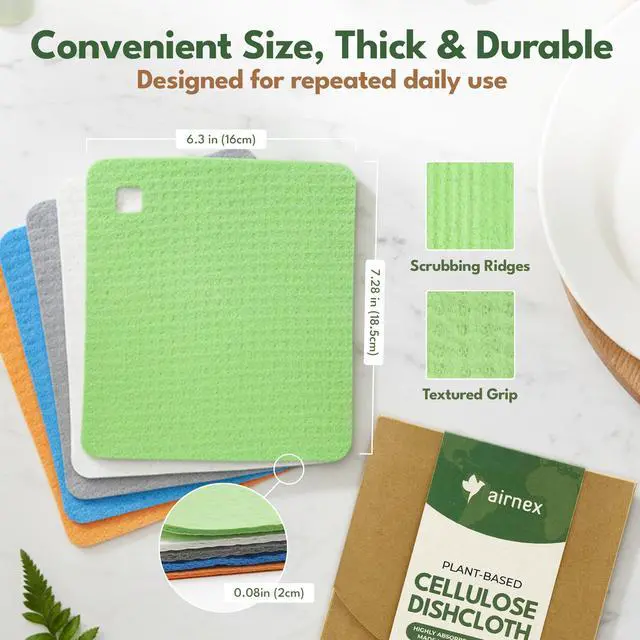Alt view image 3 of 7 - 10 Pack Cellulose Swedish Dishcloths for Kitchen - Eco-Conscious Reusable Dish Towels & Cloths - Super Absorbent, Odor Resistant and Fast Drying Wash Cloths for Dishes & Surfaces