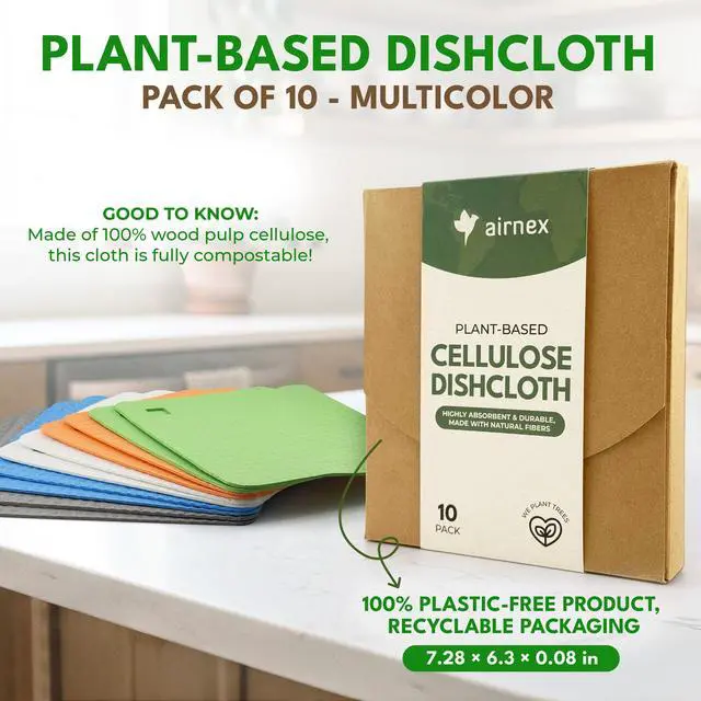 Alt view image 7 of 7 - 10 Pack Cellulose Swedish Dishcloths for Kitchen - Eco-Conscious Reusable Dish Towels & Cloths - Super Absorbent, Odor Resistant and Fast Drying Wash Cloths for Dishes & Surfaces