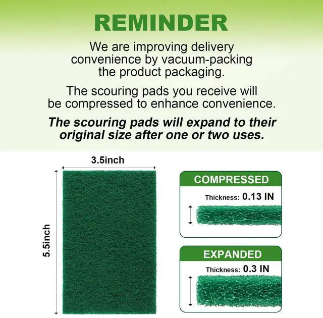 Alt view image 7 of 7 - Heavy Duty Scouring Pads, 24Pcs Household Scour Pads for Kitchen, Garage and Outdoors, Reusable Dish Scrubber Pads for Pan and Metal Grill - Green