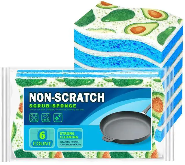 Main image of Sponges Kitchen, Non-Scratch Scrub Sponge-6Count, Sponges for Non-Stick Cookware, Cellulose Sponge for Dishes, Cleans Fast Without Scratching, Cleaning Power for Kitchen, Bathroom, Household
