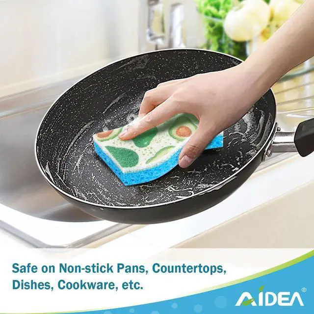 Alt view image 5 of 7 - Sponges Kitchen, Non-Scratch Scrub Sponge-6Count, Sponges for Non-Stick Cookware, Cellulose Sponge for Dishes, Cleans Fast Without Scratching, Cleaning Power for Kitchen, Bathroom, Household