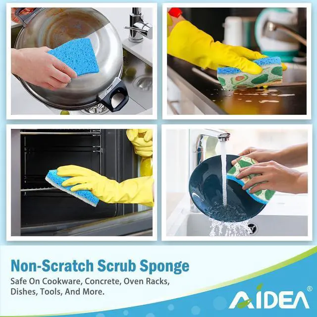 Alt view image 4 of 7 - Sponges Kitchen, Non-Scratch Scrub Sponge-6Count, Sponges for Non-Stick Cookware, Cellulose Sponge for Dishes, Cleans Fast Without Scratching, Cleaning Power for Kitchen, Bathroom, Household