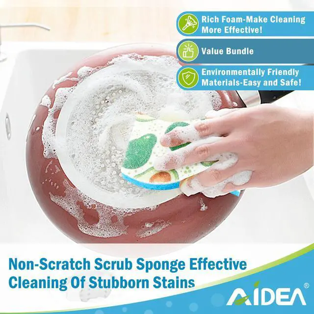 Alt view image 6 of 7 - Sponges Kitchen, Non-Scratch Scrub Sponge-6Count, Sponges for Non-Stick Cookware, Cellulose Sponge for Dishes, Cleans Fast Without Scratching, Cleaning Power for Kitchen, Bathroom, Household