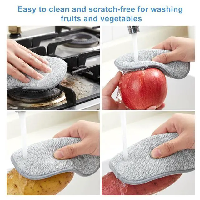 Alt view image 5 of 7 - 10 Pcs Wire Dish Cloth, 2025 Upgraded Double-Sided Cleaning Cloths, Silver Stainless Steel Mesh with Multi-Layer Cotton Yarn, Non-Scratch Metal Scrubbing Pads for Home Kitchen, Durable Reusabl