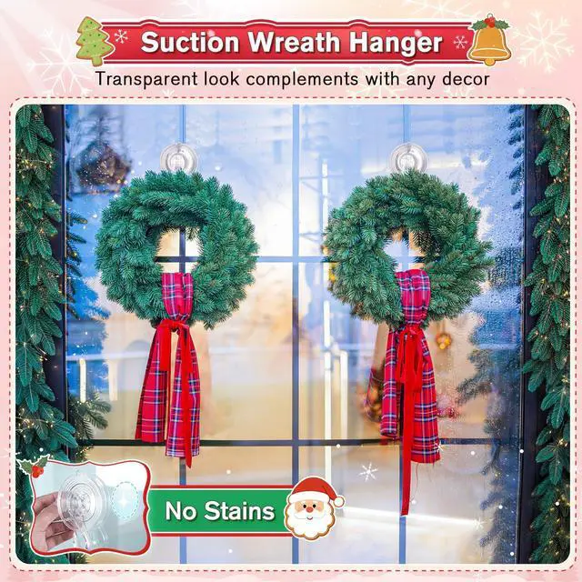 Alt view image 2 of 7 - Suction Wreath Hanger with Wipes, 22 Lb Capacity, Large, Clear, 2 Pcs