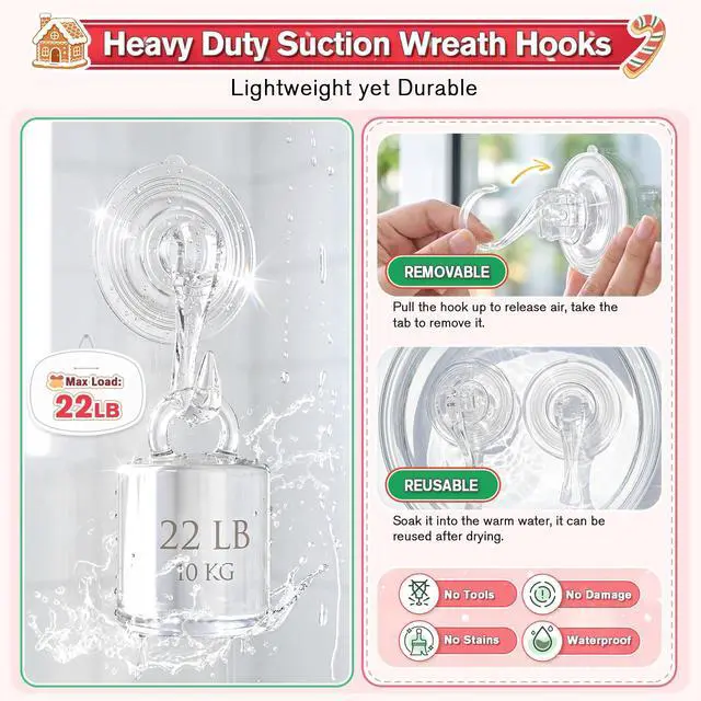 Alt view image 3 of 7 - Suction Wreath Hanger with Wipes, 22 Lb Capacity, Large, Clear, 2 Pcs