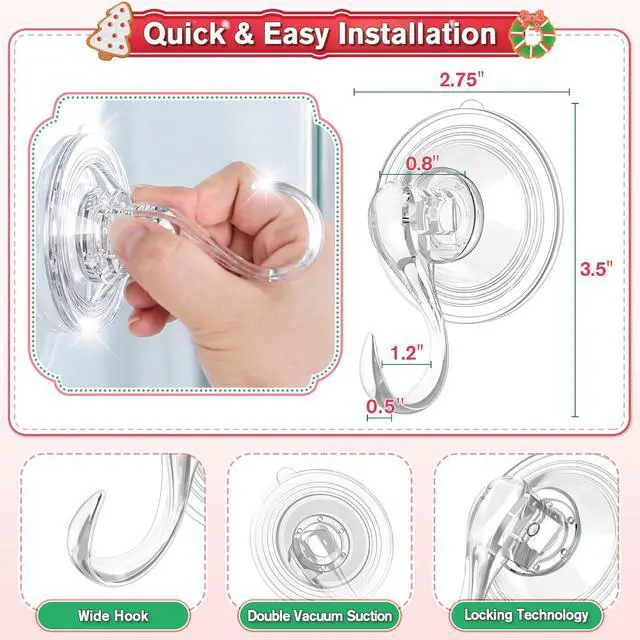 Alt view image 4 of 7 - Suction Wreath Hanger with Wipes, 22 Lb Capacity, Large, Clear, 2 Pcs