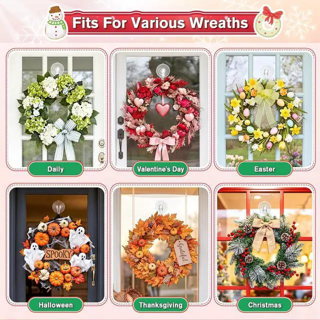 Alt view image 5 of 7 - Suction Wreath Hanger with Wipes, 22 Lb Capacity, Large, Clear, 2 Pcs
