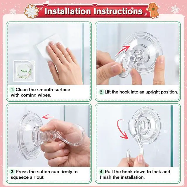 Alt view image 6 of 7 - Suction Wreath Hanger with Wipes, 22 Lb Capacity, Large, Clear, 2 Pcs