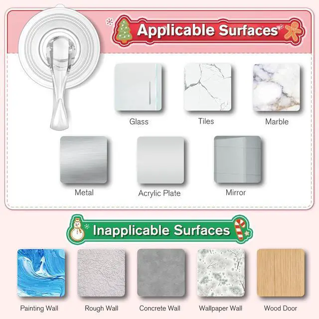 Alt view image 7 of 7 - Suction Wreath Hanger with Wipes, 22 Lb Capacity, Large, Clear, 2 Pcs