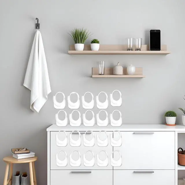 Alt view image 6 of 7 - 20-Pack Invisible Adhesive Hooks - Heavy Duty Clear Wall Hangers for Bathroom/Kitchen Organization, Damage-Free Removable Hooks for Towels, Utensils and Decor