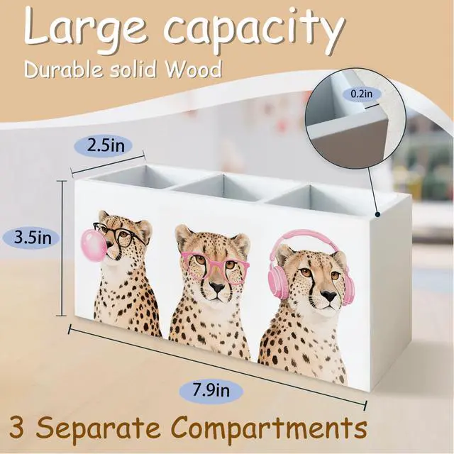 Alt view image 2 of 6 - Trendy Funny Leopard Pen Pencil Holder Organizer for Desk, Cheetah Room Decor, Preppy Girly Y2k Aesthetic Cheetah Wooden Box Block Sign for Home Office Tabletop Decor