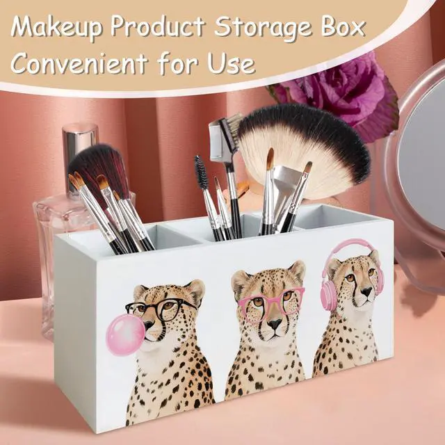 Alt view image 4 of 6 - Trendy Funny Leopard Pen Pencil Holder Organizer for Desk, Cheetah Room Decor, Preppy Girly Y2k Aesthetic Cheetah Wooden Box Block Sign for Home Office Tabletop Decor