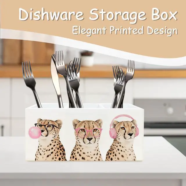 Alt view image 5 of 6 - Trendy Funny Leopard Pen Pencil Holder Organizer for Desk, Cheetah Room Decor, Preppy Girly Y2k Aesthetic Cheetah Wooden Box Block Sign for Home Office Tabletop Decor