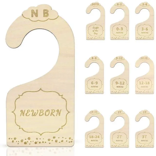 Main image of Wood Baby Closet Dividers for Baby Clothes, 10x Double-Sided Organizer - Baby Clothing Size Age Dividers, Baby Clothes Dividers, and Nursery Closet Organizers