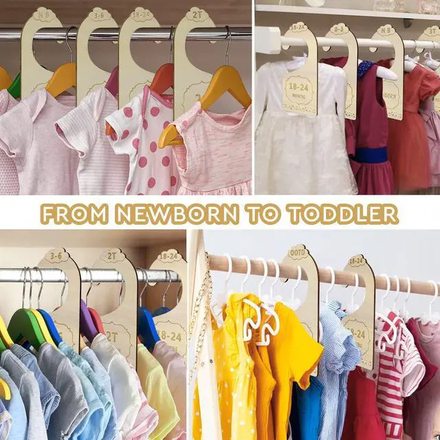Alt view image 2 of 6 - Wood Baby Closet Dividers for Baby Clothes, 10x Double-Sided Organizer - Baby Clothing Size Age Dividers, Baby Clothes Dividers, and Nursery Closet Organizers