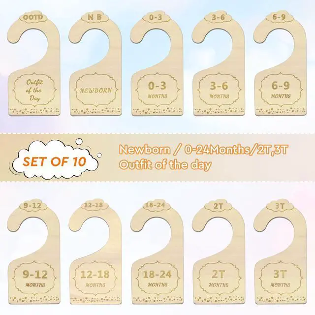 Alt view image 5 of 6 - Wood Baby Closet Dividers for Baby Clothes, 10x Double-Sided Organizer - Baby Clothing Size Age Dividers, Baby Clothes Dividers, and Nursery Closet Organizers