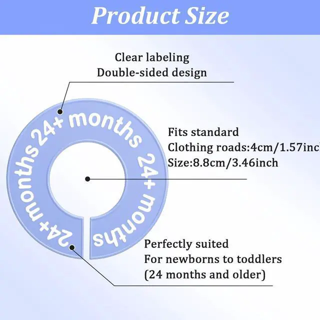 Alt view image 2 of 6 - Baby Closet Size Dividers for Clothes 0-24 Months, 8 Pack Small Round Closet Divider Double-Sided Design Fits Most Rods, Blue Nursery Clothing Organizer & Wardrobe Decor