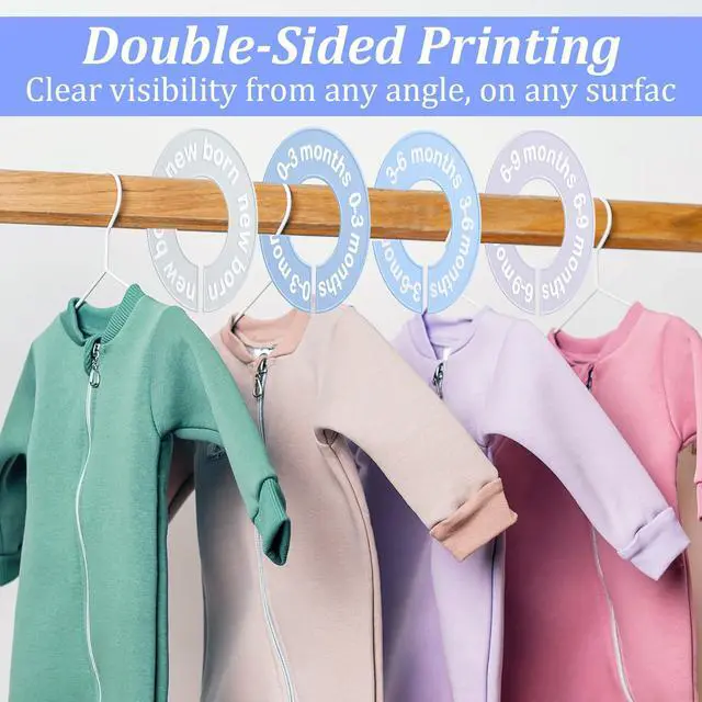 Alt view image 3 of 6 - Baby Closet Size Dividers for Clothes 0-24 Months, 8 Pack Small Round Closet Divider Double-Sided Design Fits Most Rods, Blue Nursery Clothing Organizer & Wardrobe Decor