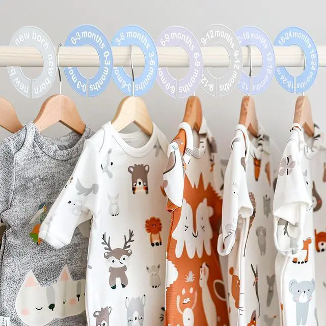Alt view image 4 of 6 - Baby Closet Size Dividers for Clothes 0-24 Months, 8 Pack Small Round Closet Divider Double-Sided Design Fits Most Rods, Blue Nursery Clothing Organizer & Wardrobe Decor