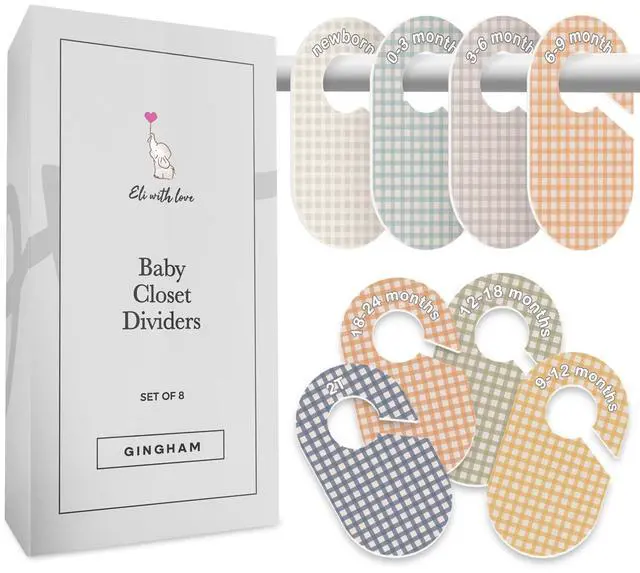 Main image of Baby Closet Dividers (Gingham) - Ideal Baby Clothes Dividers Organize Nursery Closet Hangers by Size/Age