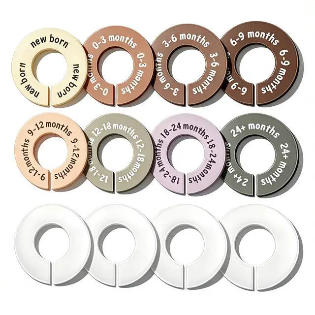 Main image of 12 Pcs Baby Closet Dividers for Clothes, Round Baby Clothes Organizer Set with 4 Blank Dividers, Baby Closet Organizer with Clear Size Labels, Fits Most Rods