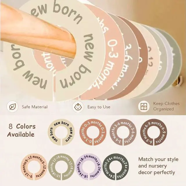 Alt view image 6 of 7 - 12 Pcs Baby Closet Dividers for Clothes, Round Baby Clothes Organizer Set with 4 Blank Dividers, Baby Closet Organizer with Clear Size Labels, Fits Most Rods