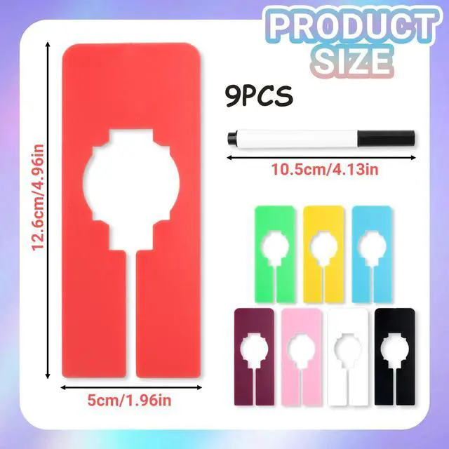 Alt view image 2 of 6 - 9 Pcs Closet Rack Dividers - 8 Colors Rectangular Plastic Hanging Clothing Hanger Dividers with Bonus Marker, Writable Reusable Closet Separators for Wardrobe Sorting Clothes Size Color Brand