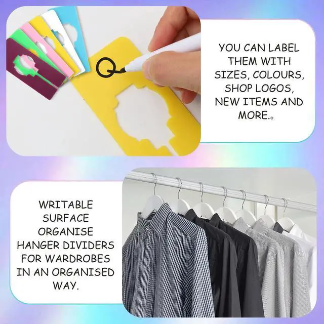 Alt view image 3 of 6 - 9 Pcs Closet Rack Dividers - 8 Colors Rectangular Plastic Hanging Clothing Hanger Dividers with Bonus Marker, Writable Reusable Closet Separators for Wardrobe Sorting Clothes Size Color Brand