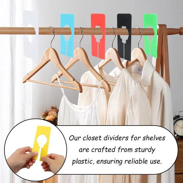Alt view image 4 of 6 - 9 Pcs Closet Rack Dividers - 8 Colors Rectangular Plastic Hanging Clothing Hanger Dividers with Bonus Marker, Writable Reusable Closet Separators for Wardrobe Sorting Clothes Size Color Brand