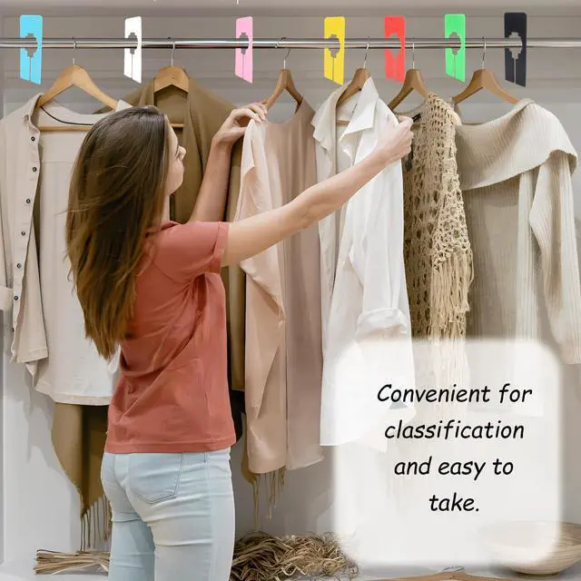 Alt view image 6 of 6 - 9 Pcs Closet Rack Dividers - 8 Colors Rectangular Plastic Hanging Clothing Hanger Dividers with Bonus Marker, Writable Reusable Closet Separators for Wardrobe Sorting Clothes Size Color Brand