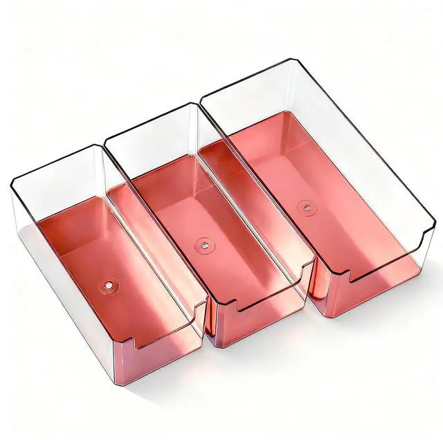Main image of 3pcs Plastic Drawer Organizer, 3 Sizes Desk Drawer Divider Organizers and Containers for Makeup, Jewerly, Kitchen drawer organizers, Bedroom, Bathroom, Office supply for storage(Rose Gold)