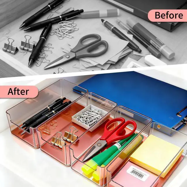 Alt view image 5 of 7 - 3pcs Plastic Drawer Organizer, 3 Sizes Desk Drawer Divider Organizers and Containers for Makeup, Jewerly, Kitchen drawer organizers, Bedroom, Bathroom, Office supply for storage(Rose Gold)