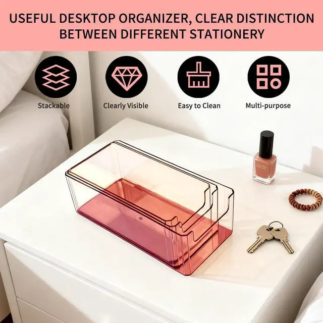 Alt view image 6 of 7 - 3pcs Plastic Drawer Organizer, 3 Sizes Desk Drawer Divider Organizers and Containers for Makeup, Jewerly, Kitchen drawer organizers, Bedroom, Bathroom, Office supply for storage(Rose Gold)