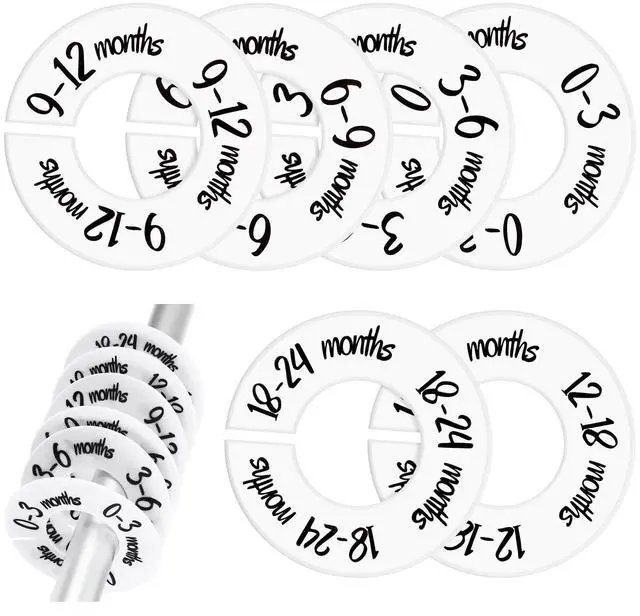 Main image of Baby Closet Dividers 6 Pack, Unisex Nursery Closet Organizer for Easy Sorting, 0-24 Months Hanger Divider from Newborn to Toddler, Baby Clothing Dividers Age Divider Fits Most Rod(White)