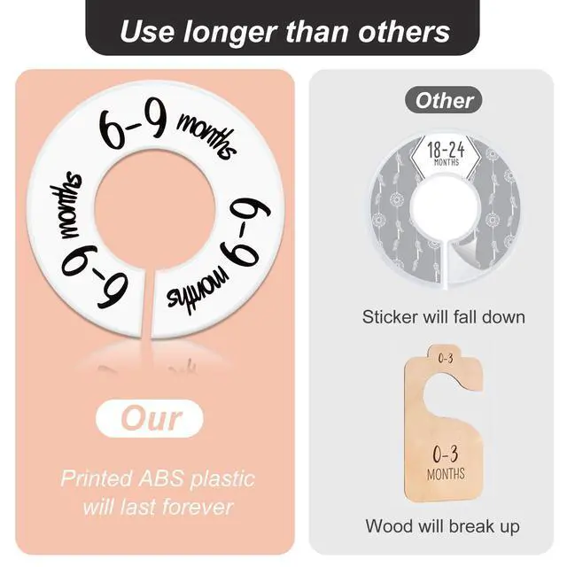 Alt view image 6 of 7 - Baby Closet Dividers 6 Pack, Unisex Nursery Closet Organizer for Easy Sorting, 0-24 Months Hanger Divider from Newborn to Toddler, Baby Clothing Dividers Age Divider Fits Most Rod(White)