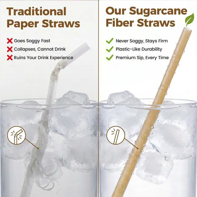 Alt view image 4 of 7 - 60PCS Sugarcane Straws, 7.7 Inch Drinking Straws for Hot Cold Drinks