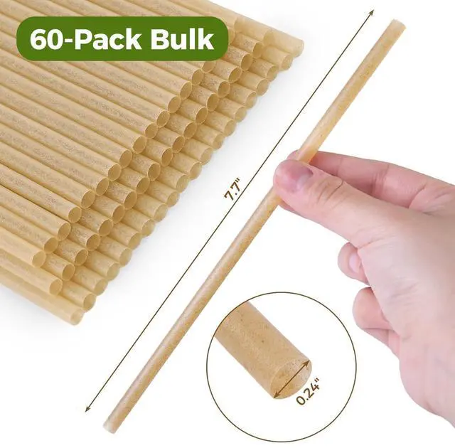 Alt view image 2 of 7 - 60PCS Sugarcane Straws, 7.7 Inch Drinking Straws for Hot Cold Drinks